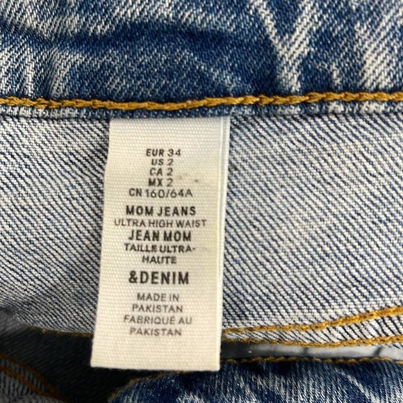 H&M &Denim Mom Jeans Ultra High Waist Ankle Blue Medium Wash Button Fly Size 2 - Picture 7 of 12